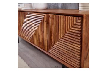 Lowboard Wohnling Massivt trä med förvaring, 4 dörrar, tryck för att öppna, lantlig stil - Products - Möbler - TV- & Mediamöbler - TV bänk & mediabänk