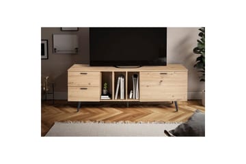 Lowboard Wohnling modernt spånskiva, 2 lådor, 1 dörr, förvaringsbrickor, metallben, modern stil Svart, Ek - Svart, Ek - Products - Möbler - TV- & Mediamöbler - TV bänk & mediabänk
