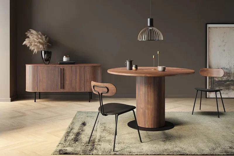 Noira Oval TV bänk Valnöt 150x45 cm Ribbad - Mörkbrunt / Brunt Trä - Products - Möbler - TV- & Mediamöbler - TV bänk & mediabänk