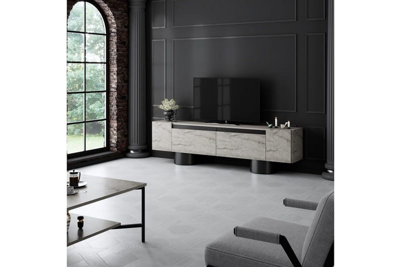 TV-bänk Travertin / Svart - Travertin / Svart - Products - Möbler - TV- & Mediamöbler - TV bänk & mediabänk