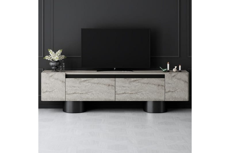TV-bänk Travertin / Svart - Travertin / Svart - Products - Möbler - TV- & Mediamöbler - TV bänk & mediabänk