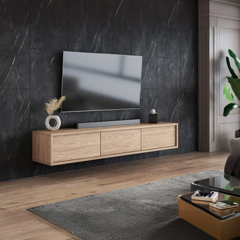 Vägghängd TV-bänk Frida 3 luckor upp - Oljad Ek - Products - Möbler - TV- & Mediamöbler - TV bänk & mediabänk