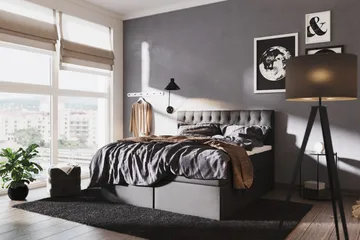 Boxy Box Bed 160x200 cm - Svart/Grå - Products - Möbler - Säng - Säng med förvaring