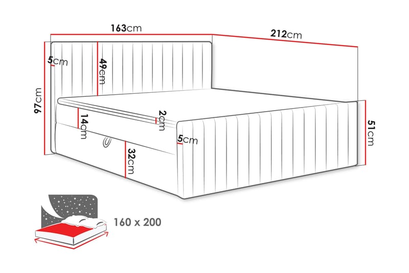 Calrosor Sängpaket Kontinentalsäng med Förvaring 160x200 cm - Rosa - Products - Möbler - Säng - Komplett sängpaket