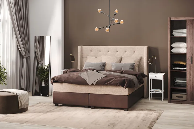 Cuba Sängpaket 160x200 med Tre Beiga Kuddar, (+Fler val) Beige/Brun