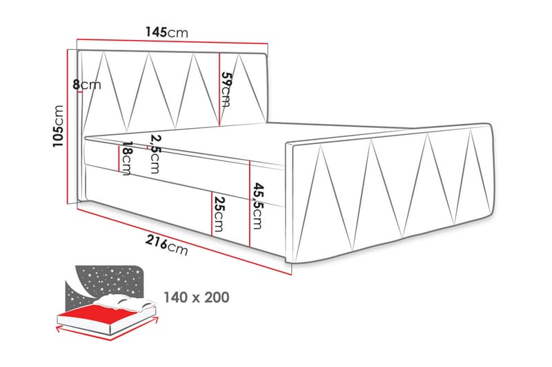 Milano Kontinentalsäng 140x200 cm med Sänggavel - Rosa - Products - Möbler - Säng - Säng med förvaring