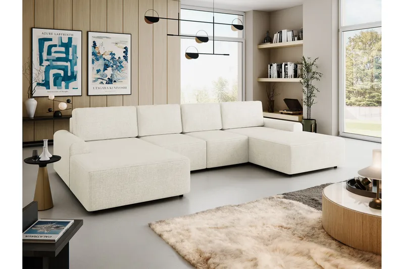 Bella Bäddsoffa Dubbeldivan 4-sits i Plysch - Beige - Products - Möbler - Soffa - Bäddsoffa - U bäddsoffa