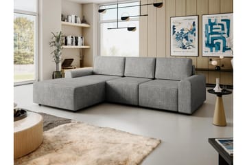 Bella Bäddsoffa med Divan 3-sits i Plysch - Grå - Products - Möbler - Soffa - Bäddsoffa - Bäddsoffa divan
