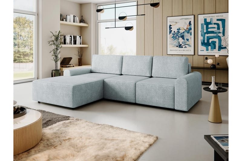 Bella Bäddsoffa med Divan 3-sits i Plysch - Grå - Products - Möbler - Soffa - Bäddsoffa - Bäddsoffa divan