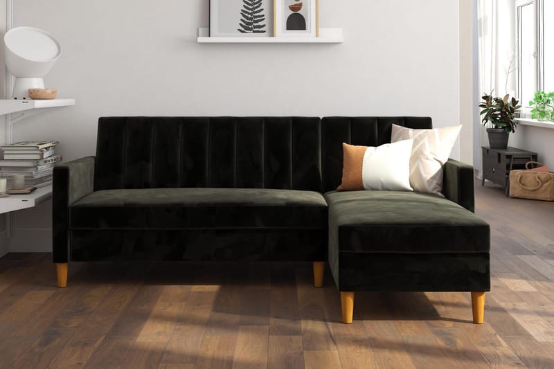 Celine 3-sits Divanbäddsoffa Sammet/Svart - Dorel Home - Products - Möbler - Soffa - Bäddsoffa - Bäddsoffa divan
