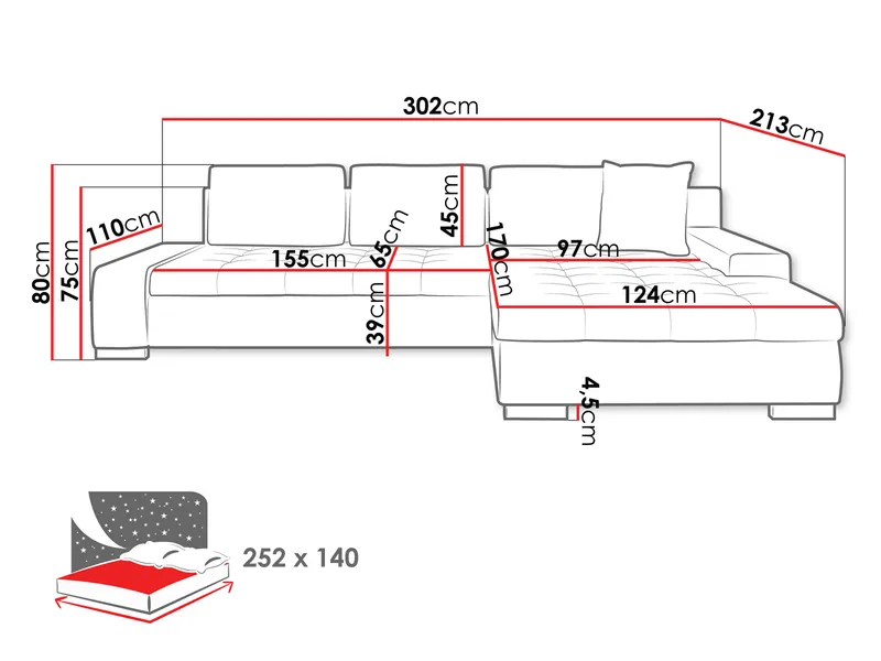 Cerys 4-sits Divansoffa Vänster - Products - Möbler - Soffa - Bäddsoffa - Hörnbäddsoffa