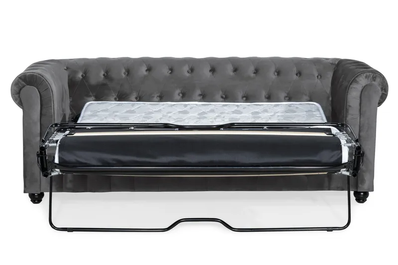 Chesterfield Deluxe 3-sits Framåtbäddad bäddsoffa i sammet - Mörkgrå Sammet - Products - Möbler - Soffa - Bäddsoffa - 3 sits bäddsoffa