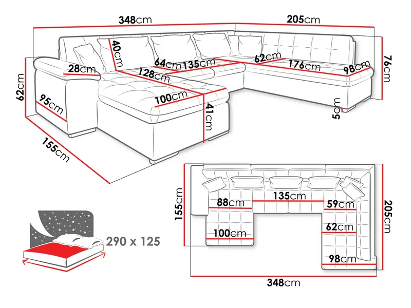 Dynir 6-sits U-Suffa Divan Vänster - Products - Möbler - Soffa - Bäddsoffa - Hörnbäddsoffa
