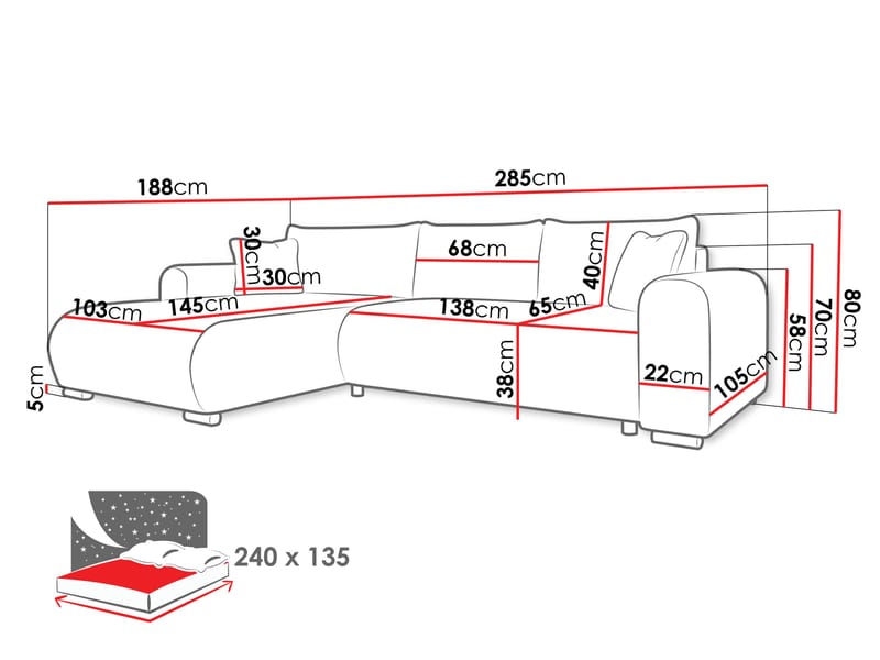 Handda 4-sits Divansoffa Vänster - Products - Möbler - Soffa - Bäddsoffa - Hörnbäddsoffa