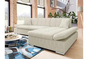 Lomux 3-sits Hörnbäddsoffa Beige/Light beige - Products - Möbler - Soffa - Bäddsoffa - Bäddsoffa divan