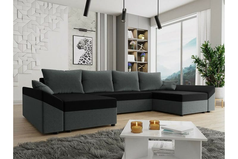 Midfeld 4-sits Hörnbäddsoffa Dark Grey/Black - Products - Möbler - Soffa - Bäddsoffa - Hörnbäddsoffa