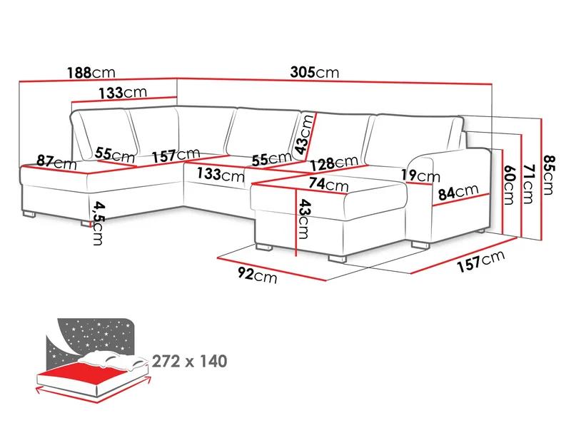 Taberk 5-sits U-Soffa med Divan Vänster - Products - Möbler - Soffa - Bäddsoffa - Hörnb äddsoffa