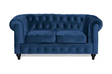 Chesterfield Lyx 2-sits Liten sammetssoffa - Djup soffa 160 cm bred - Blå Sammet - Products - Möbler - Soffa - Sammetssoffa