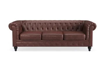 Chesterfield Lyx 3-sits Djup soffa konstläder - Mörkbrun PU - Products - Möbler - Soffa - Chesterfield soffa