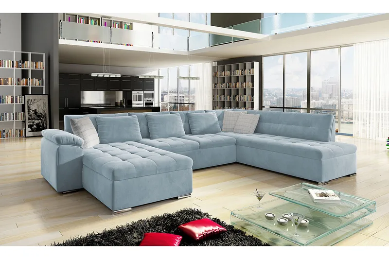 Dynir Soffa med Divan och Schäslong 4-sits - Blå/Beige - Products - Möbler - Soffa - Divansoffa & schäslongsoffa - 4 sits soffa med divan