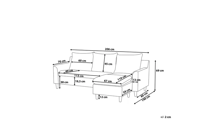 Elvenes Divansoffa 206 cm - Beige - Products - Möbler - Soffa - Divansoffa & schäslongsoffa - 4 sits soffa med divan