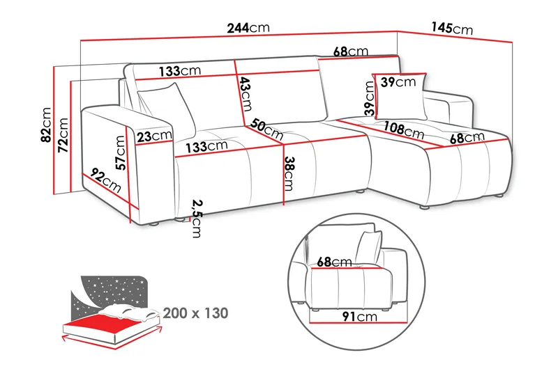 Flo Bäddsoffa med Divan 3-sits - Svart - Products - Möbler - Soffa - Divansoffa & schäslongsoffa - 3 sits soffa med divan