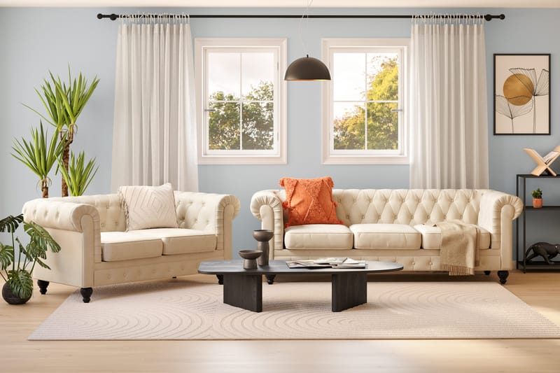 Chesterfield Lyx Soffgrupp 3-sits + 2-sits - Beige - Products - Möbler - Soffa - Soffgrupp - Chesterfield soffgrupp
