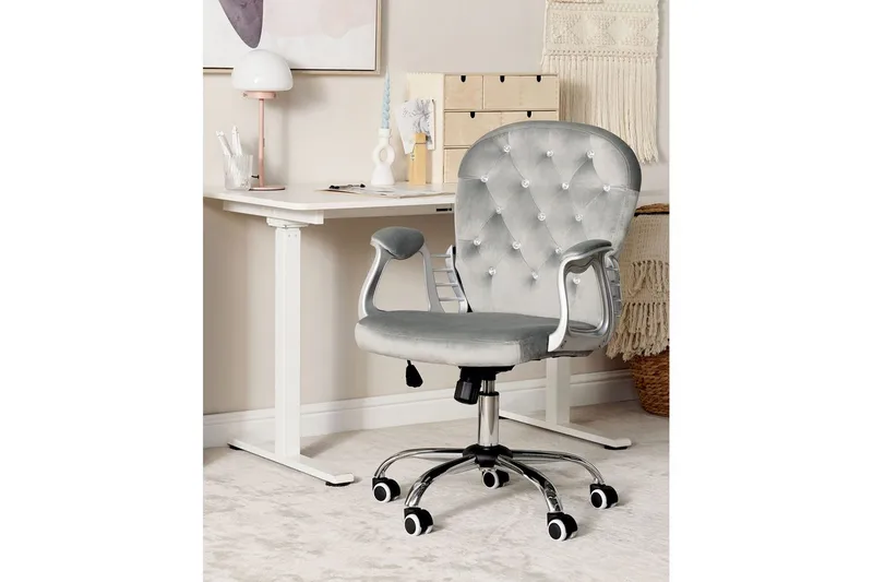 Kontorsstol med kristaller Princess Grå/Silver/Svart - Grå/Silver/Svart - Products - Möbler - Fåtölj & stolar - Kontorsstol & skrivbordsstol