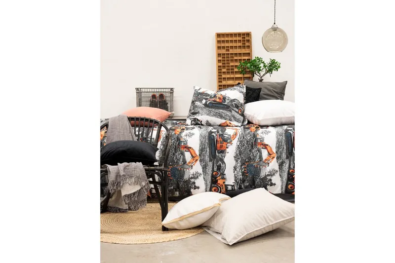 Påslakanset Enkelsäng 2-Dels Maskiner Orange - Franzén - Products - Textil & mattor - Sängkläder - Bäddset & påslakanset - Påslakanset dubbelsäng