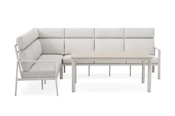 Ariany Lyx l-formad 6-sits hörnsoffa utomhus med hög rygg med beiga dynor och bord i aluminium - Beige - Products - Utemöbler & utemiljö - Loungemöbler - Loungeset & loungegrupp