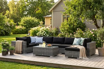 Bahamas U-formad utomhus loungegrupp 7-sits med vändbar divan och bord - Grå - Products - Utemöbler & utemiljö - Loungemöbler - Loungeset & loungegrupp