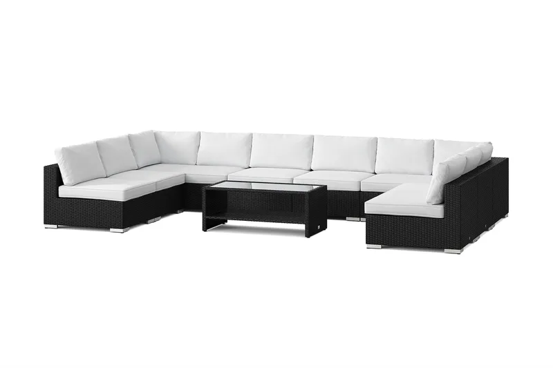 Bahamas U-formad utomhus loungegrupp med öppet avslut, 9-sits med bord och hylla, Svart