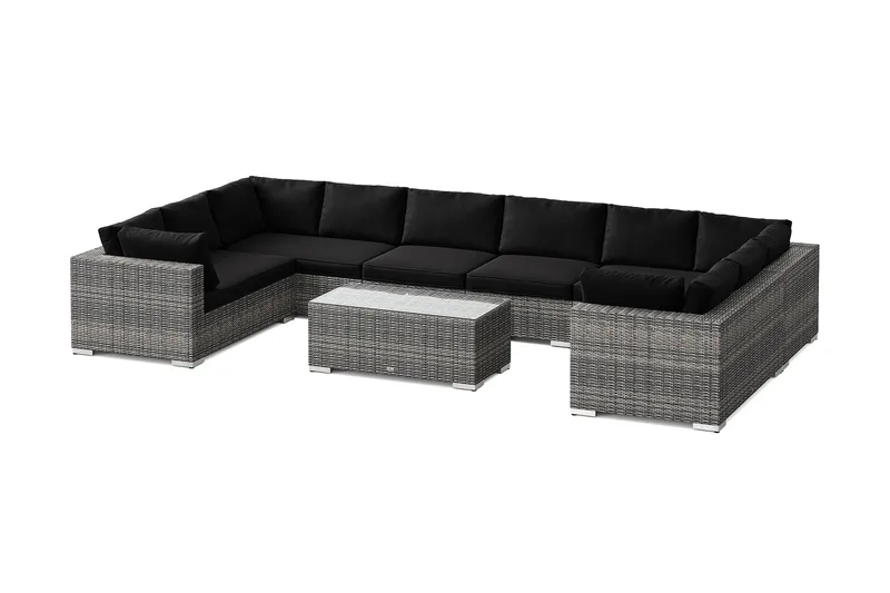 Bahamas U-formad utomhus loungegrupp med stängt avslut, 10-sits med bord, Grå
