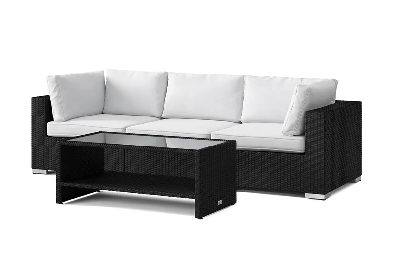 Bahamas utesoffa 3-sits med bord och hylla, Svart