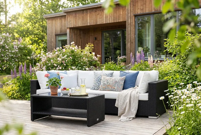 Bahamas utesoffa 4-sits med bord och hylla - Svart - Products - Utemöbler & utemiljö - Loungemöbler - Loungeset & loungegrupp