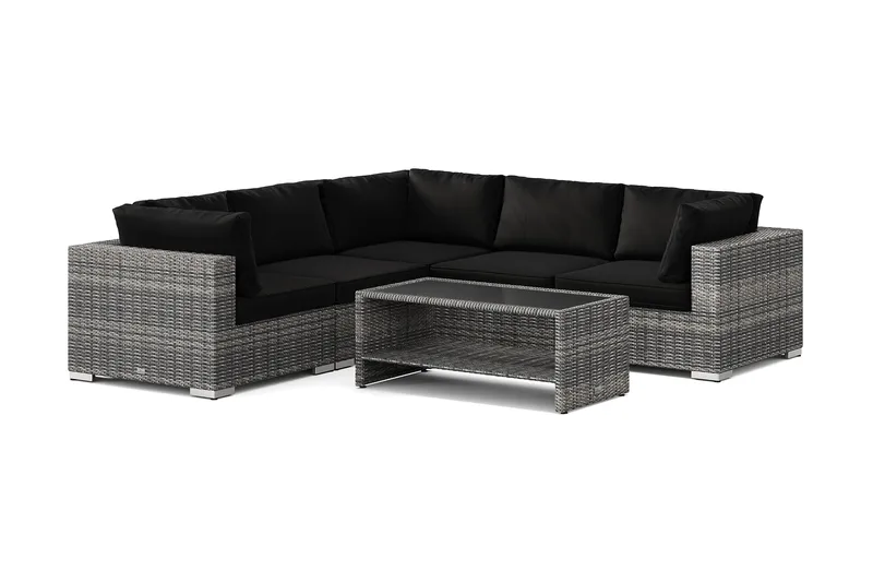 Bahamas utomhus hörnsoffa 5-sits vändbar och bord med hylla, Grå