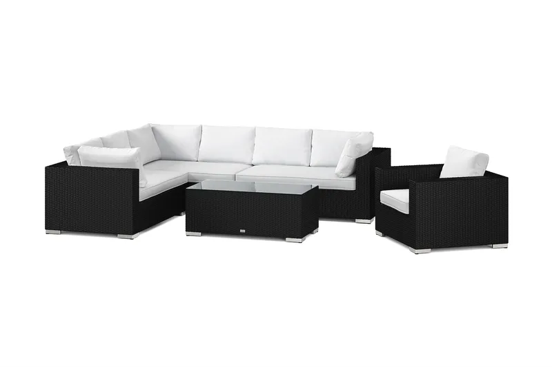Bahamas utomhus L-soffa höger 7-sits med fåtölj och bord, Svart