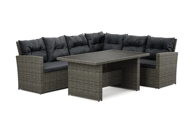 James 5-sits Högervänd Loungegrupp Utomhus – Soffgrupp med grå dynor och bord i konstrotting - Mörkgrå/Svart/Brun - Products - Utemöbler & utemiljö - Loungemöbler - Loungeset & loungegrupp