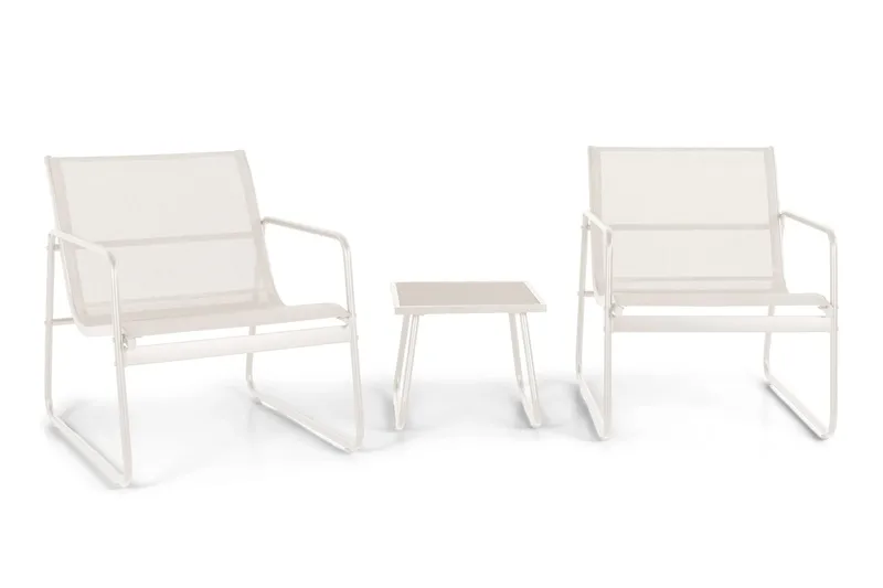 Pelanda Caféset Utomhus - Bord med frostad glasskiva och fåtöljer i stål, Beige