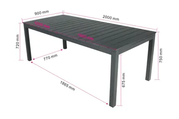 Tunis Rektangulärt Stort Förlängningsbart Matbord utomhus 205/305x90 cm i metall plast - Svart - Products - Utemöbler & utemiljö - Utebord & trädgårdsbord - Matbord utomhus