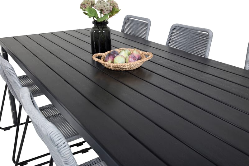 Break Matgrupp Utomhus 205cm + 6 Lindos Matstolar Utomhus Svart/Grå - Venture Home - Products - Utemöbler & utemiljö - Utegrupp - Matgrupp utomhus