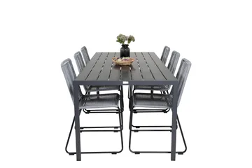 Break Matgrupp Utomhus 205cm + 6 Lindos Matstolar Utomhus Svart/Grå - Venture Home - Products - Utemöbler & utemiljö - Utegrupp - Matgrupp utomhus