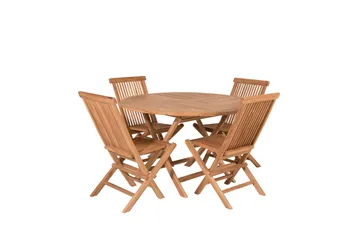 Kenya Matgrupp Utomhus Rund 120 cm + 4 Kenya Hopfällbar Stol - Brun - Products - Utemöbler & utemiljö - Utegrupp - Matgrupp utomhus