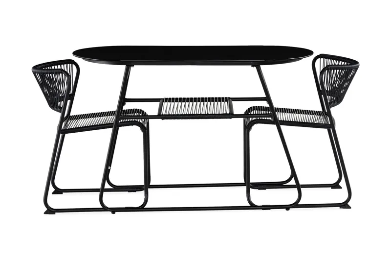 Lamborg Caféset 120 cm Oval + 2 Utestolar - Glas/Svart - Products - Utemöbler & utemiljö - Utegrupp - Cafegrupp & cafeset