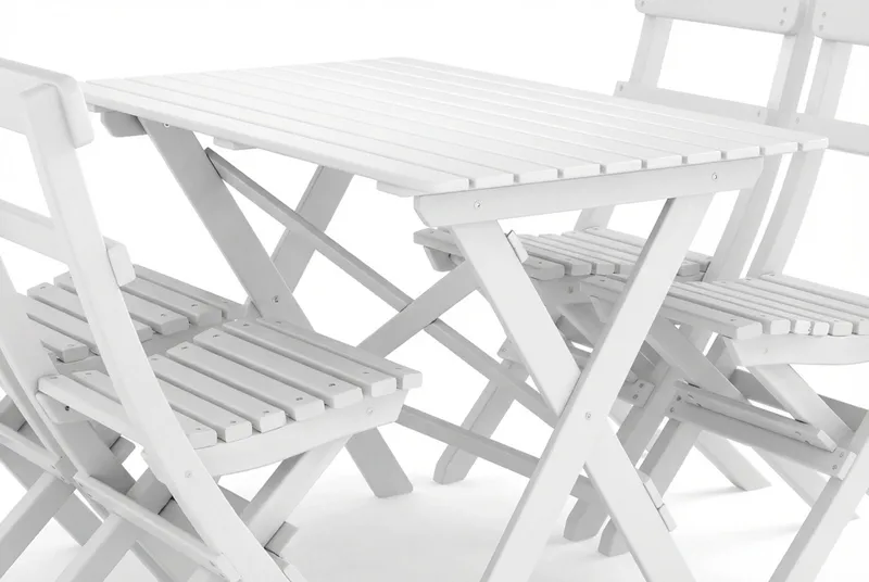 Landet Utomhus matgrupp 118x70x74 cm med 4 klappstolar - Vit - Products - Utemöbler & utemiljö - Utegrupp - Matgrupp utomhus