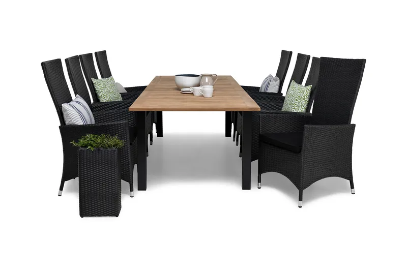 Las Vegas Matgrupp Utomhus 220-280 + 8 Jenny Ställbar Fåtölj, Inkl Dyna Svart/Teak