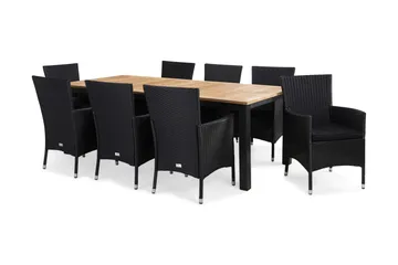 Las Vegas Matgrupp Utomhus 220-280 + 8 Thor Fåtölj m Dyna - Svart/Teak/Svart/Svart - Products - Utemöbler & utemiljö - Utegrupp - Matgrupp utomhus