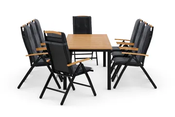 Las Vegas Matgrupp Utomhus 220-280 + 8 Positionsstol Lyx m Dyna - Svart/Teak/Grå - Products - Utemöbler & utemiljö - Utegrupp - Matgrupp utomhus
