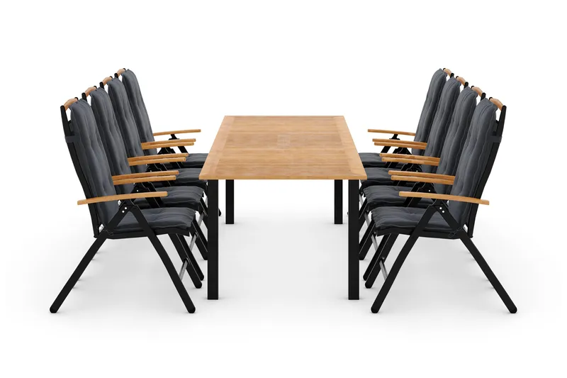 Las Vegas Matgrupp Utomhus 220-280 + 8 Positionsstol Lyx m Dyna, Svart/Teak/Grå