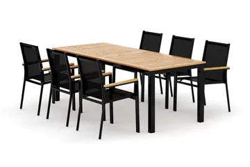 Las Vegas utomhus matgrupp förlängningsbart 220x280x100 cm med 6 Las Vegas stapelstolar - Svart - Products - Utemöbler & utemiljö - Utegrupp - Matgrupp utomhus